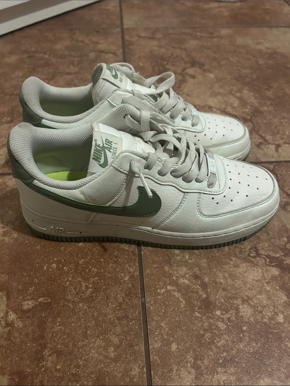 Nike Air Force 1 Low White with Green Swoosh and Heel